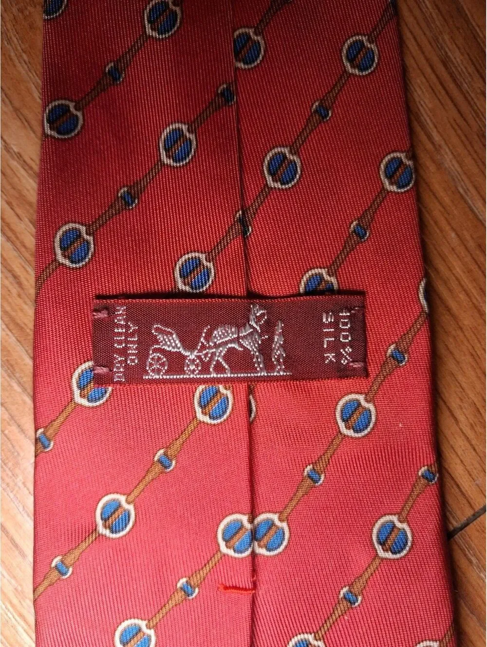 VINTAGE Hermes 100% Silk Tie Red Horse Bridle Equestrian
